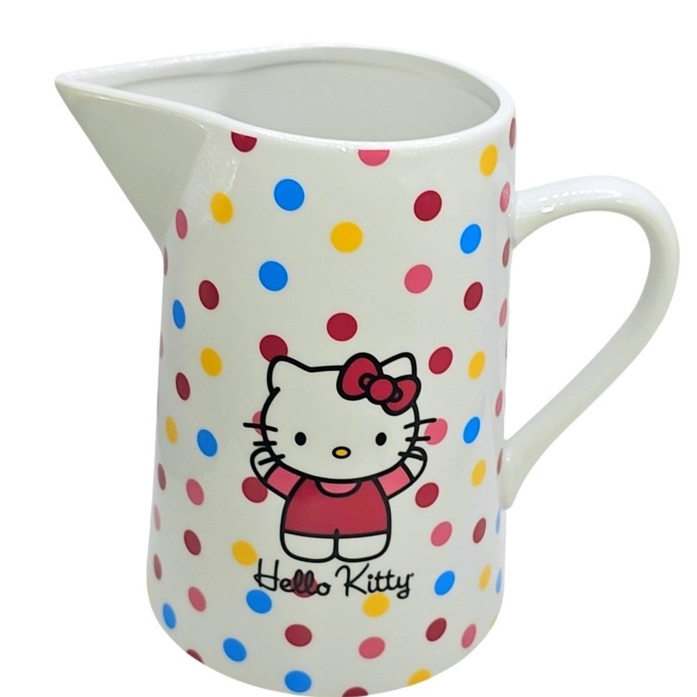 Hello Kitty Sanrio Ceramic Pitcher White Multi Color Polka Dot Character Jug - Picture 3 of 10